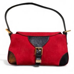 St. John red, suede and black leather bag baguette shoulder bag made in Italy